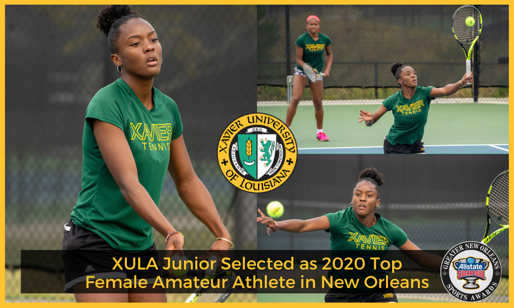 News Article Graphic- XULA Tennis Player Angela Charles chosen as 2020 Top Female Amateur Athlete in NOLA by Sugar Bowl