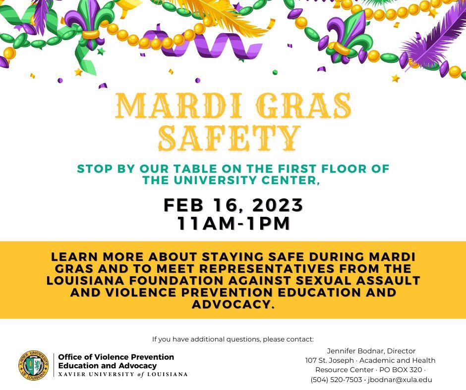 Office of Violence Prevention Education and Advocacy Mardi Gras Safety Education