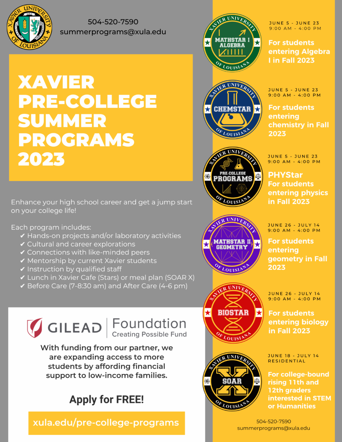 PreCollege Summer Programs Xavier University of Louisiana