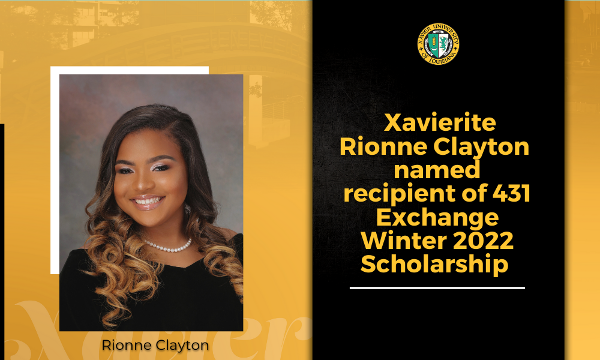 XULA Student Rionne Clayton named Recipient of the 431 Exchange Winter 2022 Scholarship