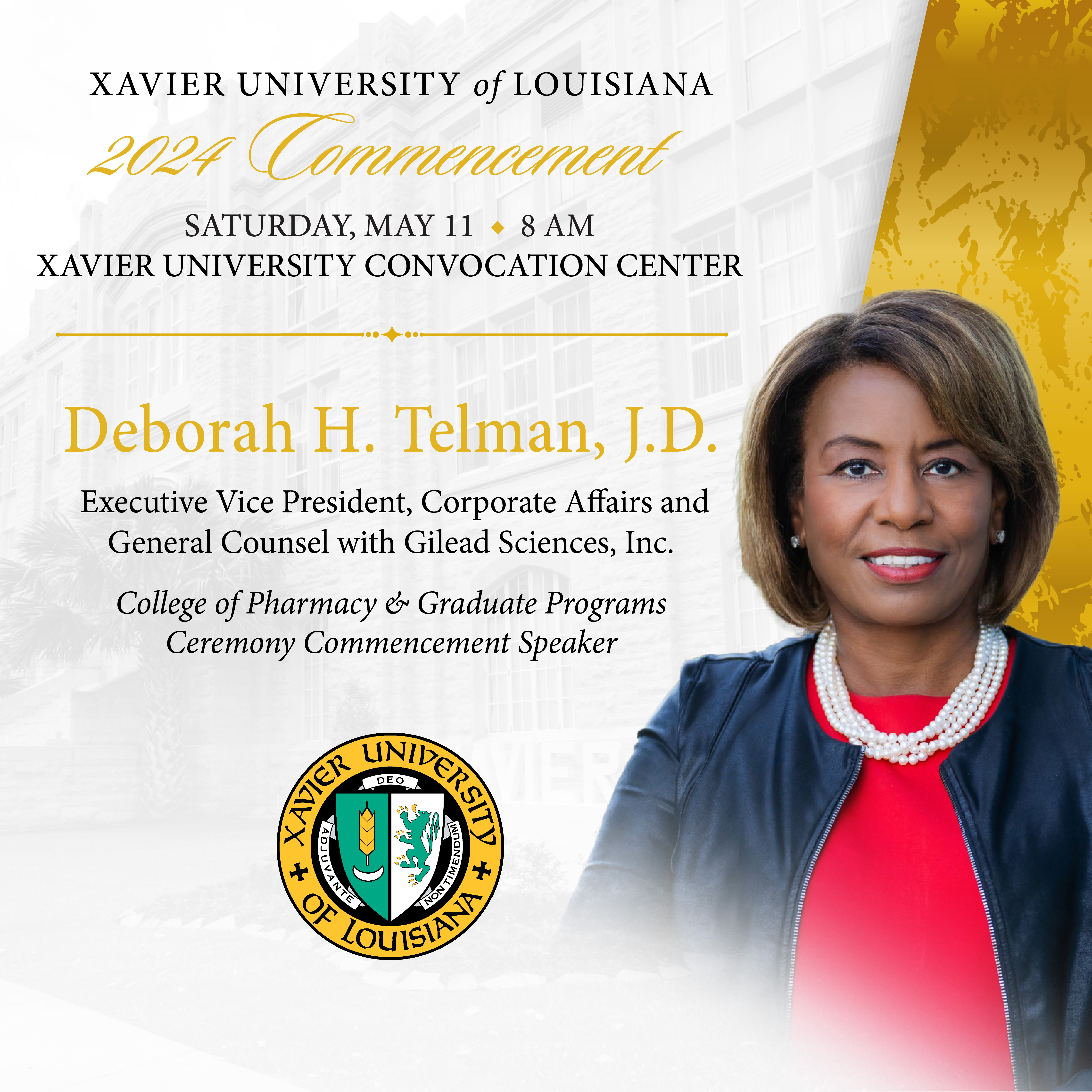 Xavier Welcomes Deborah H. Telman as Commencement Speaker for College of Pharmacy and Graduate Programs Ceremony