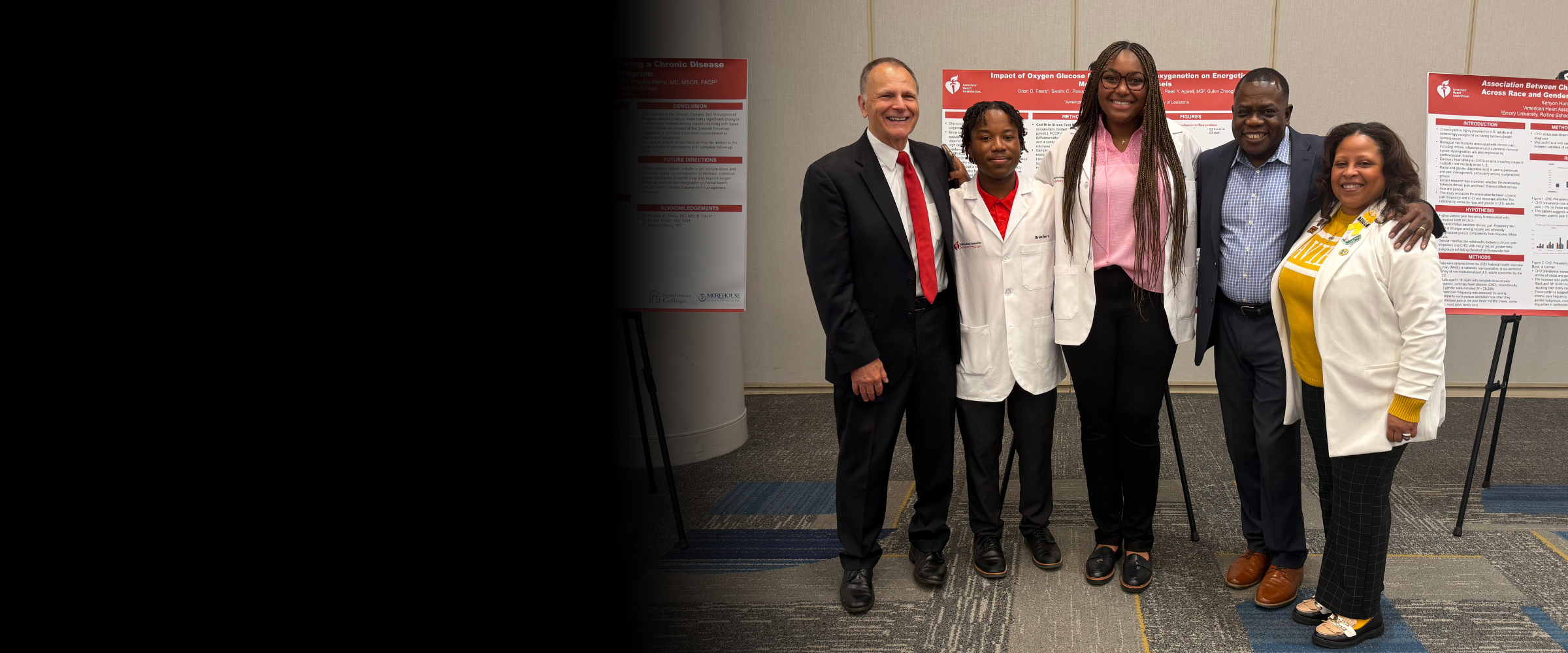 L to R: Joey Barnett (Founder of AHA Scholars program), Orion Fears, Micah Davis, Anderson Sunda-Meya, and Marcia Pecot