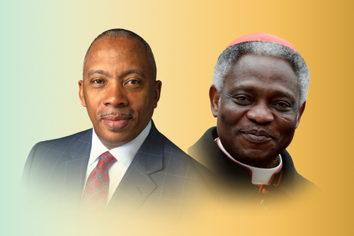 Dr. Calvin Mackie (left) and Cardinal Peter Turkson (right)