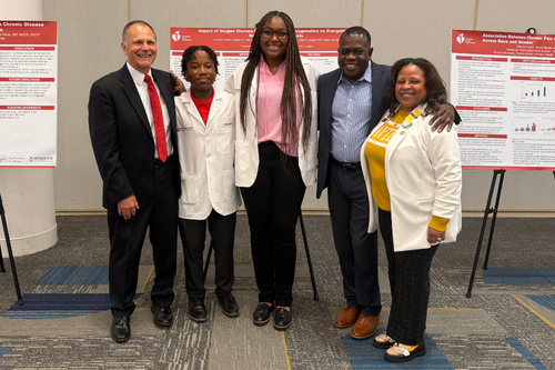 L to R: Joey Barnett (Founder of AHA Scholars program), Orion Fears, Micah Davis, Anderson Sunda-Meya, and Marcia Pecot