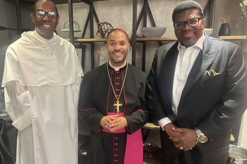 Xavier’s Interfaith Chaplain, Rev. Dr. Mitchell Stevens (Right), and University Chaplain, Father Peter Damian (Left), attended the consecration mass for Bishop Robert P. Boxie III (Center) in Washington, D.C. 
