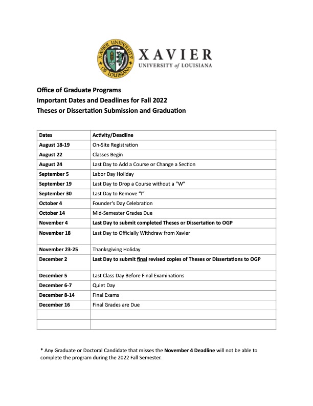 Graduate Programs Xavier University of Louisiana